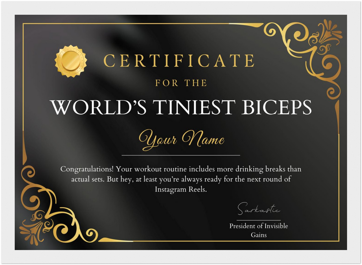 World's Tiniest Biceps Certificate