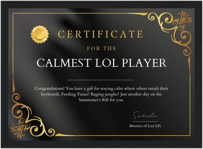 Calmest LOL Player Certificate