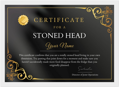 Stoned Head Certificate