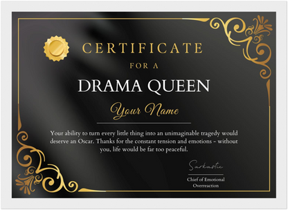 Drama Queen Certificate