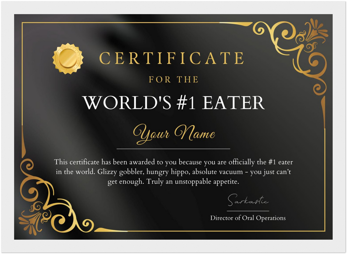 World's #1 Eater Certificate
