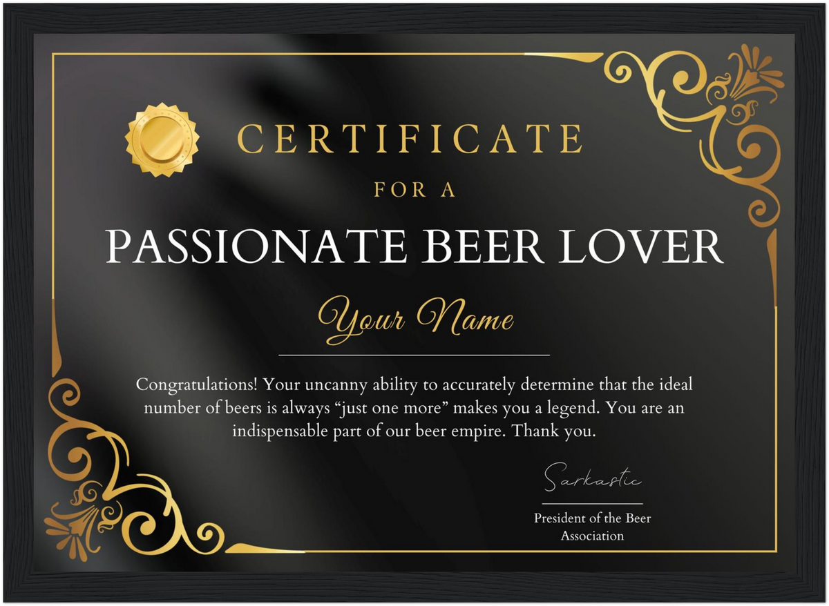 Passionate Beer Lover Certificate