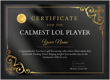 Calmest LOL Player Certificate
