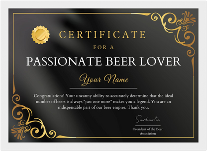 Passionate Beer Lover Certificate